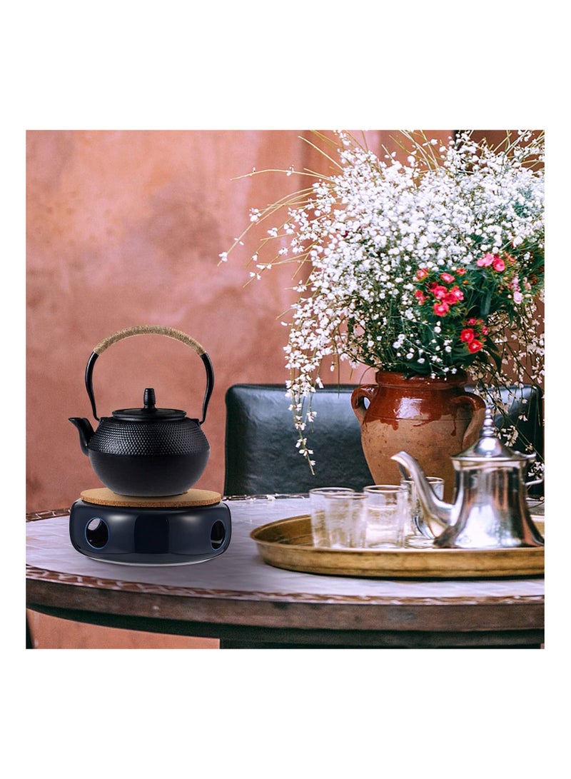 Ceramic Teapot Warmer Tea Heater Candle Teapot Heater Base Teapot Warmer Base for Glass Teapot Cast Iron Teapot Tea Kettles (Blue)