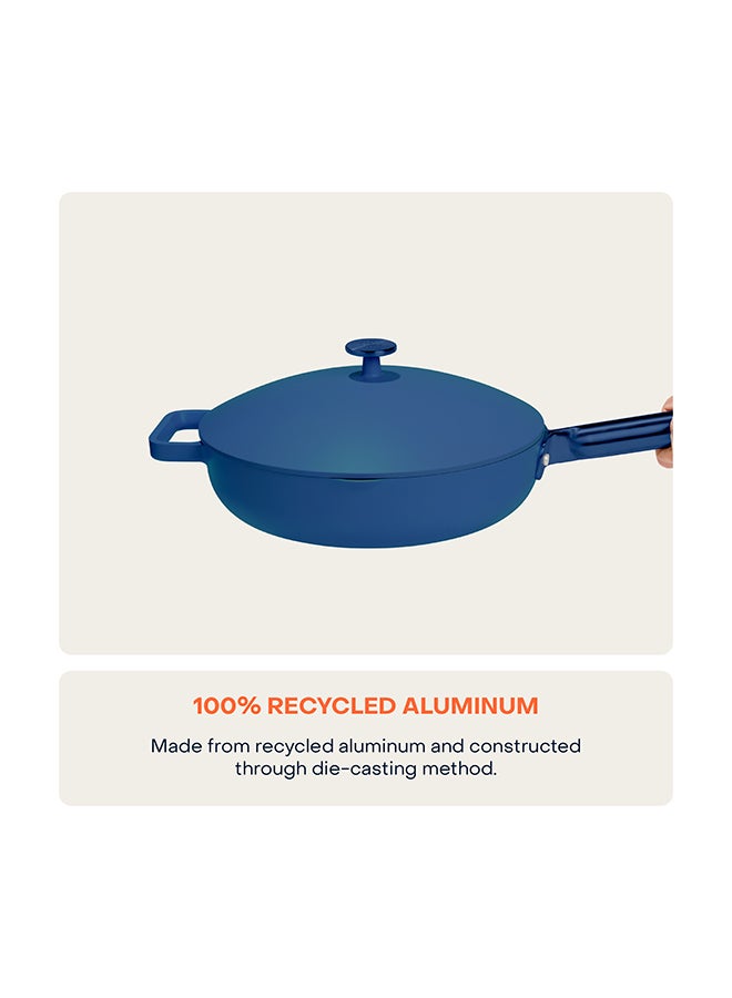 Cast Aluminum, w/Self-Basting Lid, Steamer Basket, Silicone Spatula, Ceramic Non-stick Coating, Oven Safe, Induction Safe, Designed in California, NC-OP126B, Blue