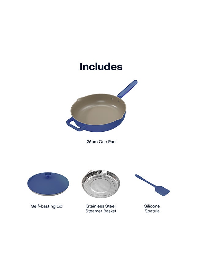 Cast Aluminum, w/Self-Basting Lid, Steamer Basket, Silicone Spatula, Ceramic Non-stick Coating, Oven Safe, Induction Safe, Designed in California, NC-OP126B, Blue