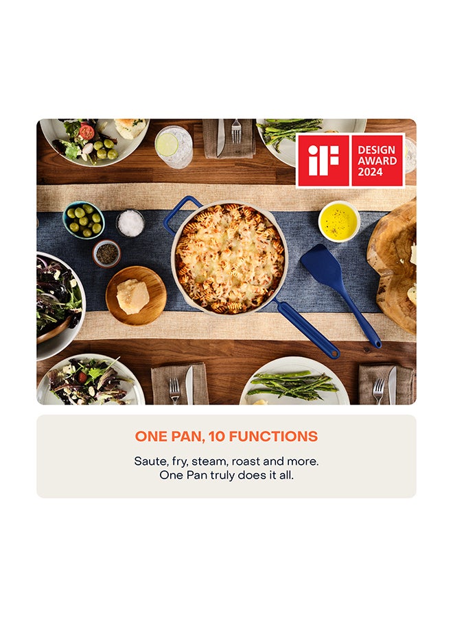 Cast Aluminum, w/Self-Basting Lid, Steamer Basket, Silicone Spatula, Ceramic Non-stick Coating, Oven Safe, Induction Safe, Designed in California, NC-OP126B, Blue