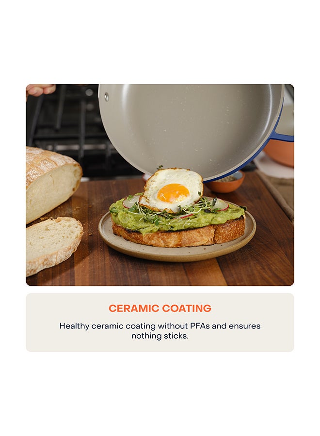 Cast Aluminum, w/Self-Basting Lid, Steamer Basket, Silicone Spatula, Ceramic Non-stick Coating, Oven Safe, Induction Safe, Designed in California, NC-OP126B, Blue