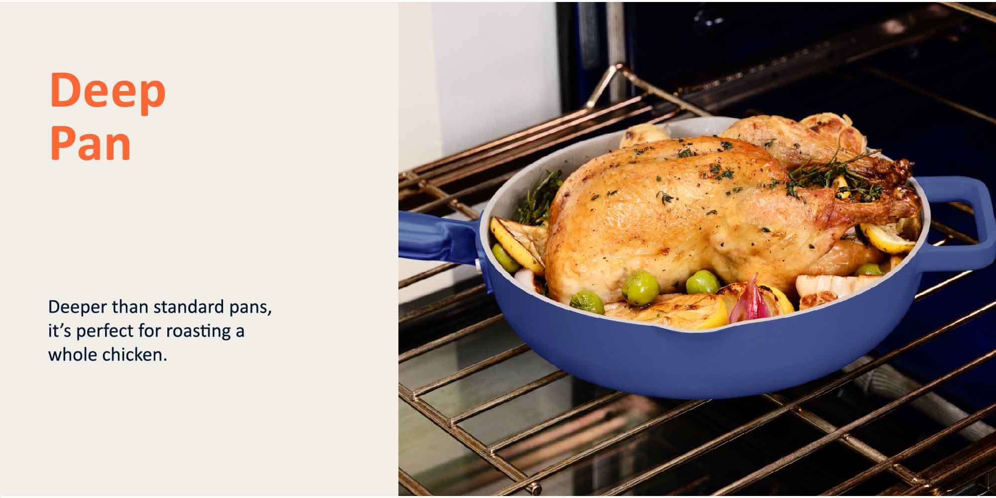 Cast Aluminum, w/Self-Basting Lid, Steamer Basket, Silicone Spatula, Ceramic Non-stick Coating, Oven Safe, Induction Safe, Designed in California, NC-OP126B, Blue