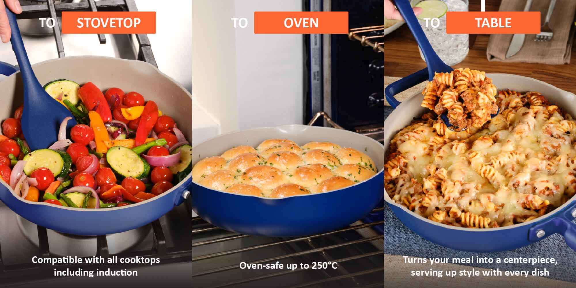 Cast Aluminum, w/Self-Basting Lid, Steamer Basket, Silicone Spatula, Ceramic Non-stick Coating, Oven Safe, Induction Safe, Designed in California, NC-OP126B, Blue