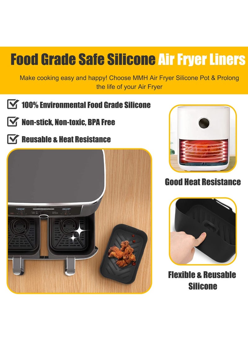 2-Pack Rectangular Air Fryer Silicone Liners for Ninja Foodi DZ201 8QT/DZ090 6QT - Reusable, Easy-Clean Non-Stick Basket Inserts, Food-Safe - MMH Replacement Airfryer Trays, Black
