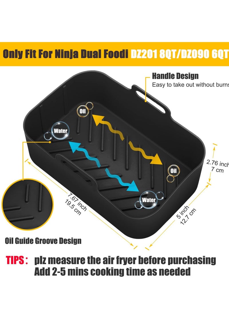 2-Pack Rectangular Air Fryer Silicone Liners for Ninja Foodi DZ201 8QT/DZ090 6QT - Reusable, Easy-Clean Non-Stick Basket Inserts, Food-Safe - MMH Replacement Airfryer Trays, Black
