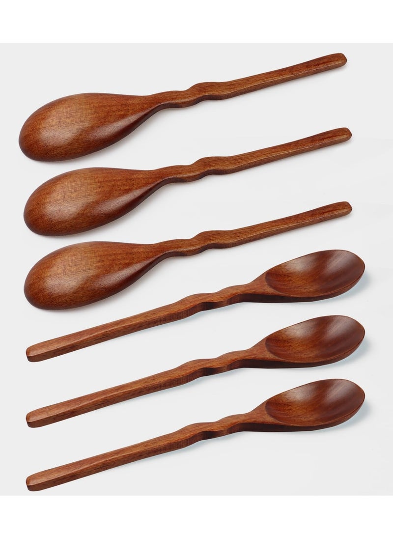 6pcs Wooden Spoons for Eating, 7.87 inch Wooden Spoons for Honey,Small Wooden Spoons,Handmade Natural Asian Wooden Spoons for Soup, Coffee, Salad Desserts,Chips, Snacks,Cereal,and Fruit