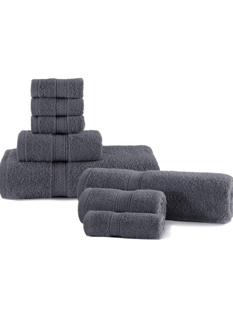 8 PIECE TOWEL SET GREY HOTEL QUALITY COMBED COTTON