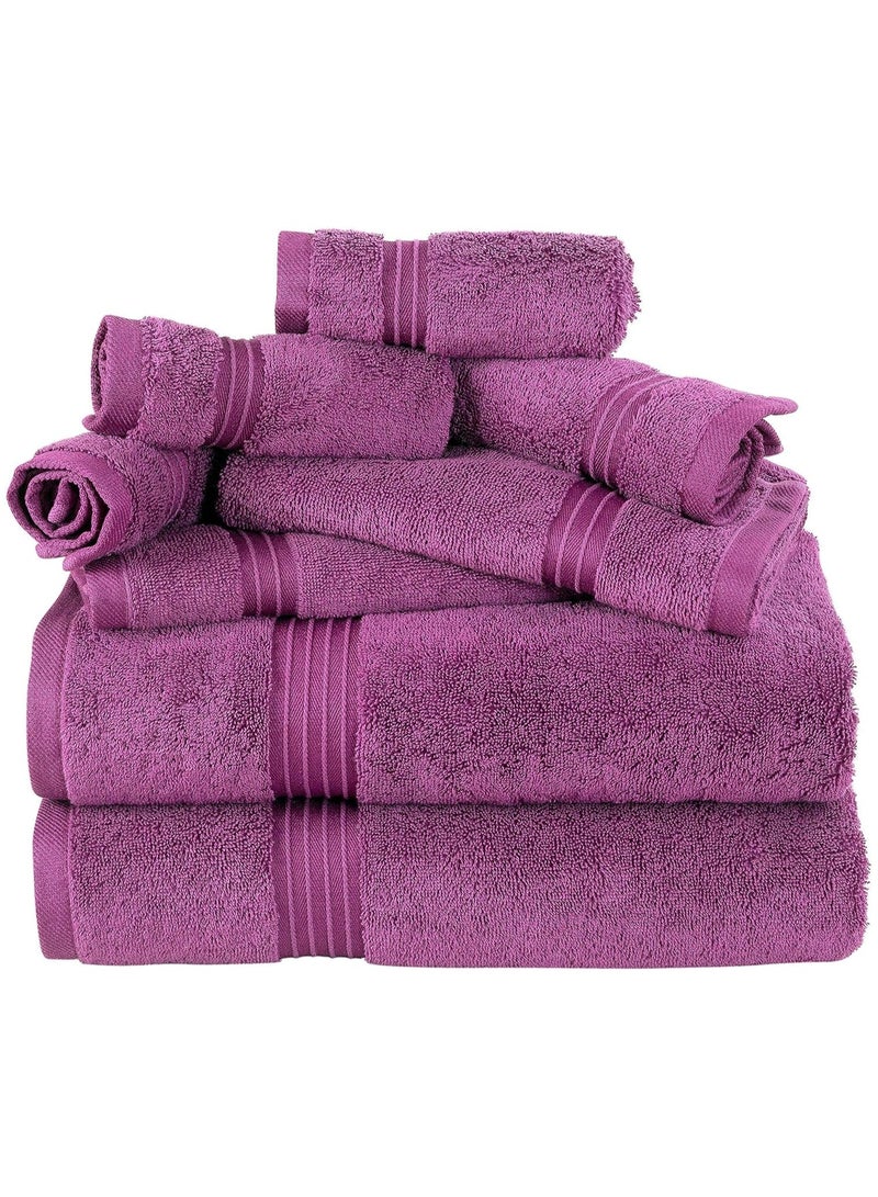 BLISS CASA 8 PIECE COMBED COTTON HOTEL QUALITY TOWEL SET PURPLE