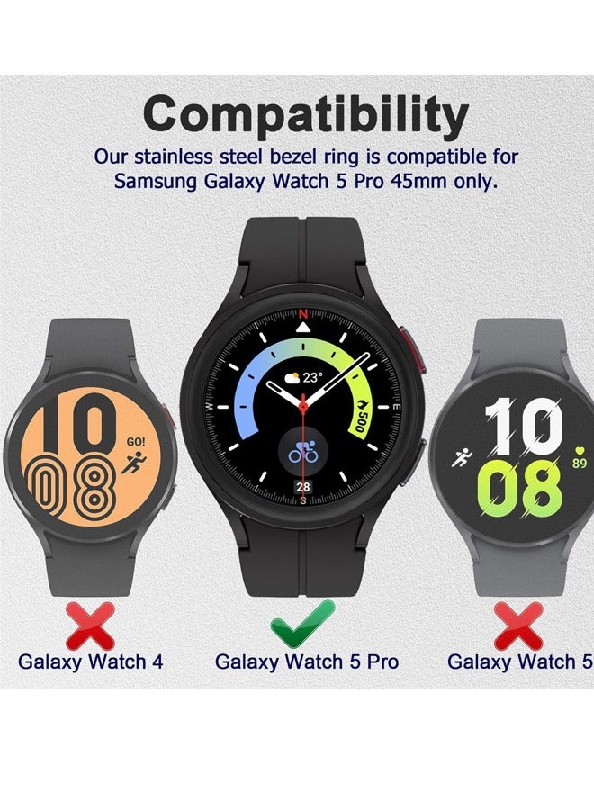 Bezel Loop Compatible for Samsung Watch 5 Pro Bezel Ring, Stainless Steel Anti Scratch Adhesive Frame Lightweight Watch Bezel Cover for Galaxy Watch 5 Pro 45mm