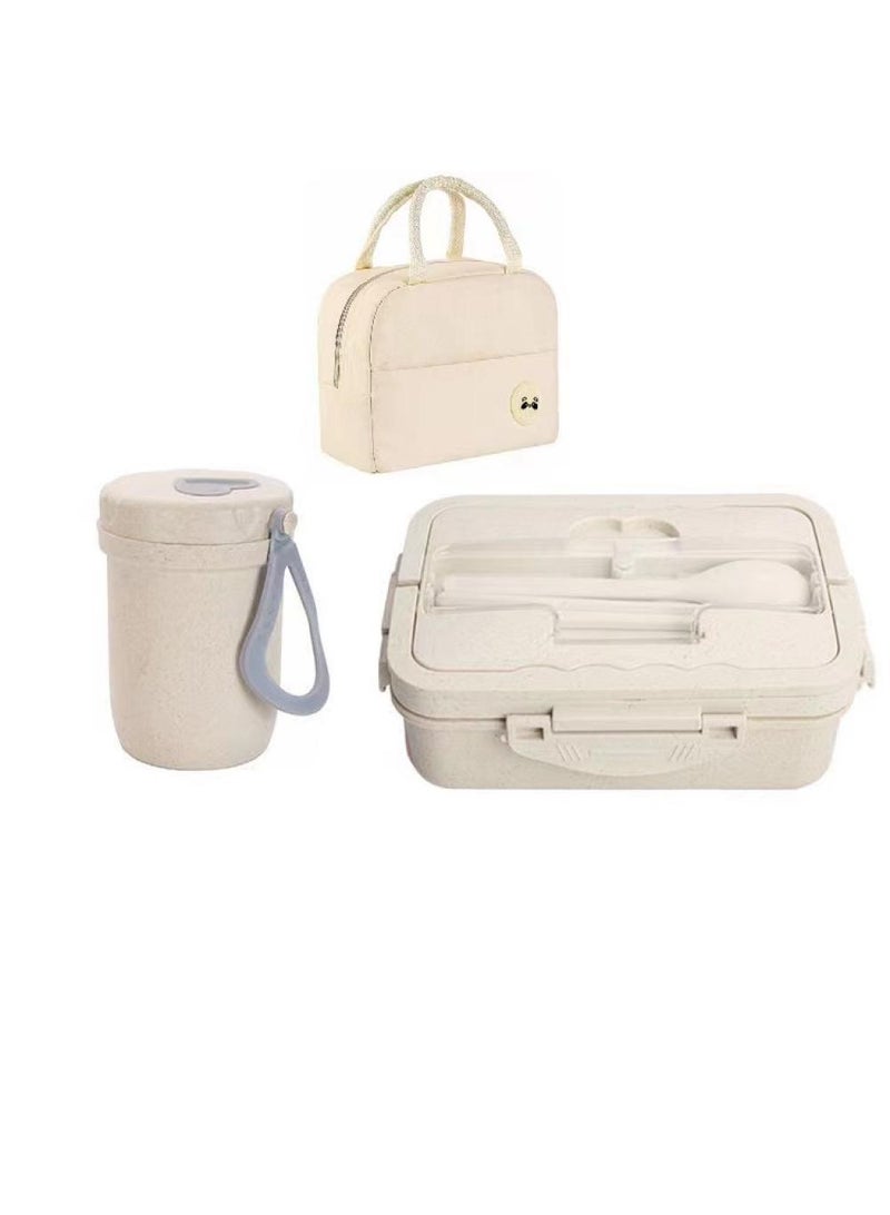 3-piece Portable Sealed Compartment Lunch Box Set