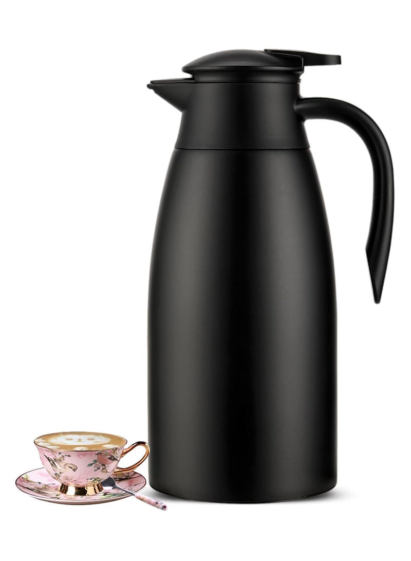 68Oz Insulated Carafe for Hot Liquids - Stainless Steel Thermal Coffee Carafe - 12 Hours Hot, 24 Hours Cold - Double Walled Vacuum Coffee Carafe (Black, 2L)