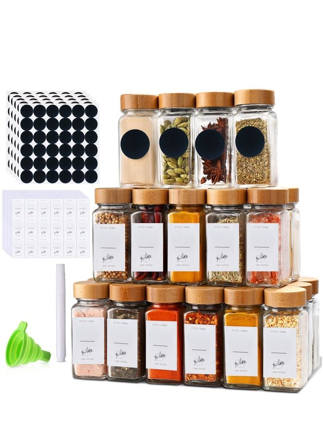 24 Pack Glass Jars with Bamboo Lids, 120ml Airtight Spice Jars Set with Extra Labels and Pen, for Dry Food Canisters, Spice, Coffee, Beans, Candy, Nuts, Herbs