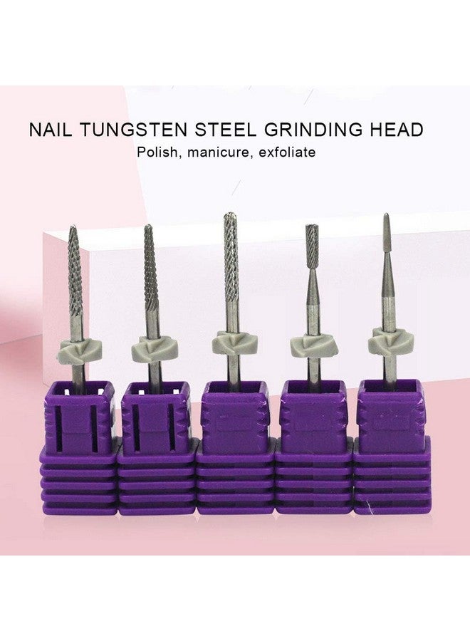 Nail Drill Bits Set 5Pcs Tungsten Steel Nail Art Grinding Polishing Head Dead Skin Removal Nail Drill Bits Set For Acrylic Gel Nails Acrylic Nail Art Tools For Manicure Pedicure Home Salon Use