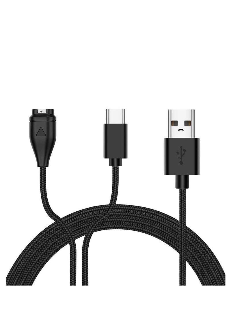 Charger Cable 2 in 1 Compatible for Garmin Vivoactive 3 4 4S Fenix 7 7S 7X 6 6S 6X Venu Plus Sq Forerunner 55 45 Instinct Type C Charging Cord Smartphone 120cm