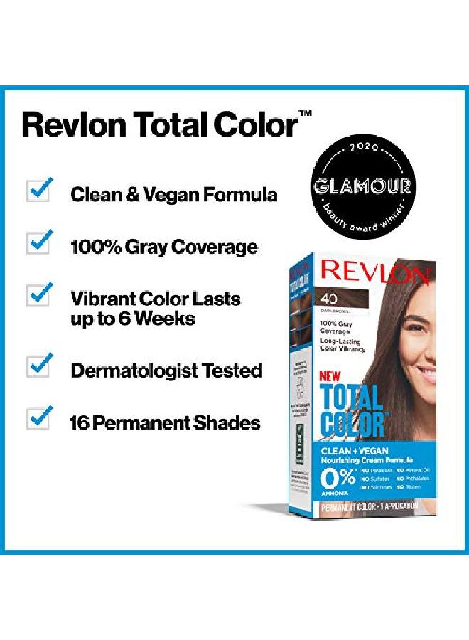 Permanent Hair Color By Permanent Hair Dye Total Color With 100% Gray Coverage Clean & Vegan 40 Dark Brown 10.2 Oz (Pack Of 3)