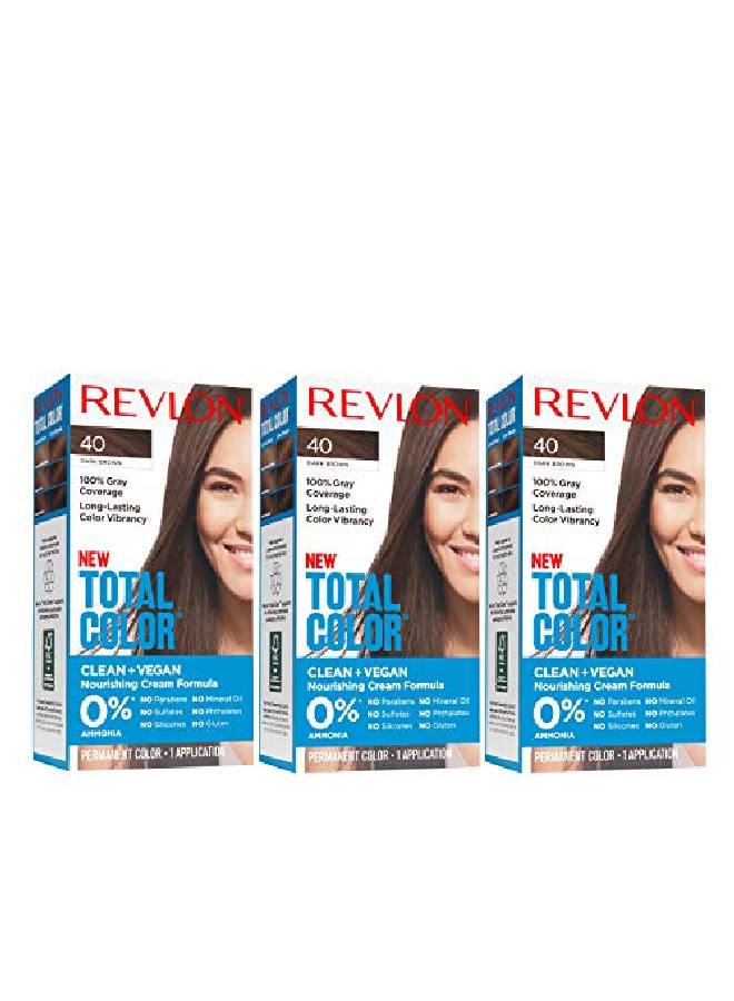 Permanent Hair Color By Permanent Hair Dye Total Color With 100% Gray Coverage Clean & Vegan 40 Dark Brown 10.2 Oz (Pack Of 3)