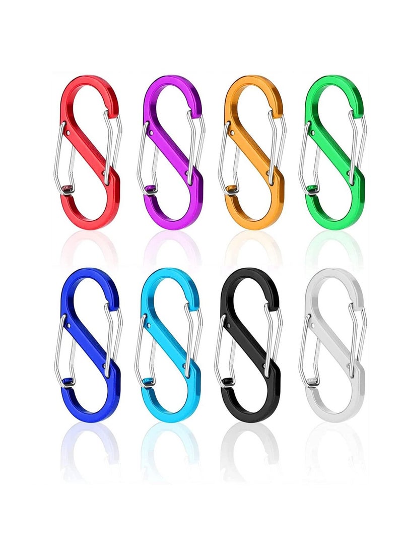 8 Pieces Carabiner Clip Snap Hooks Lightweight Aluminum S-Type Dual Locking Clips Keychain for Hiking Backpack Outdoor Camping Buckle