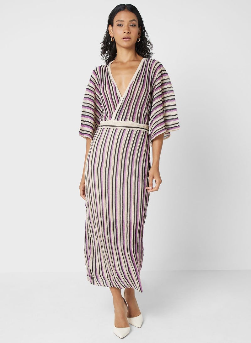 Surplice Neck Striped Dress