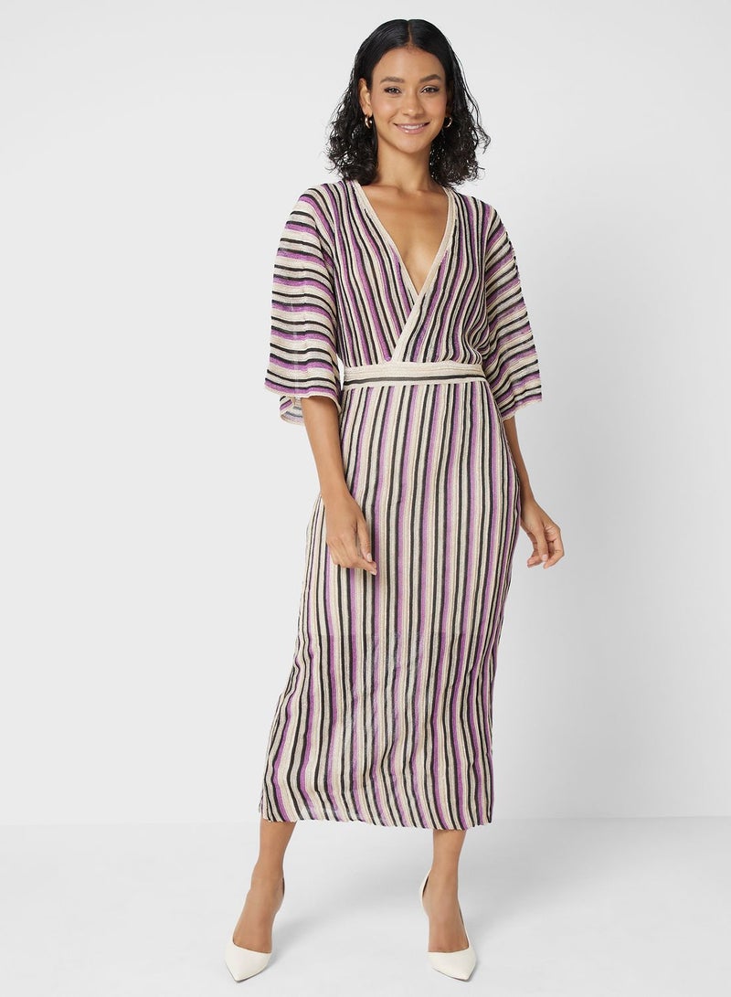 Surplice Neck Striped Dress