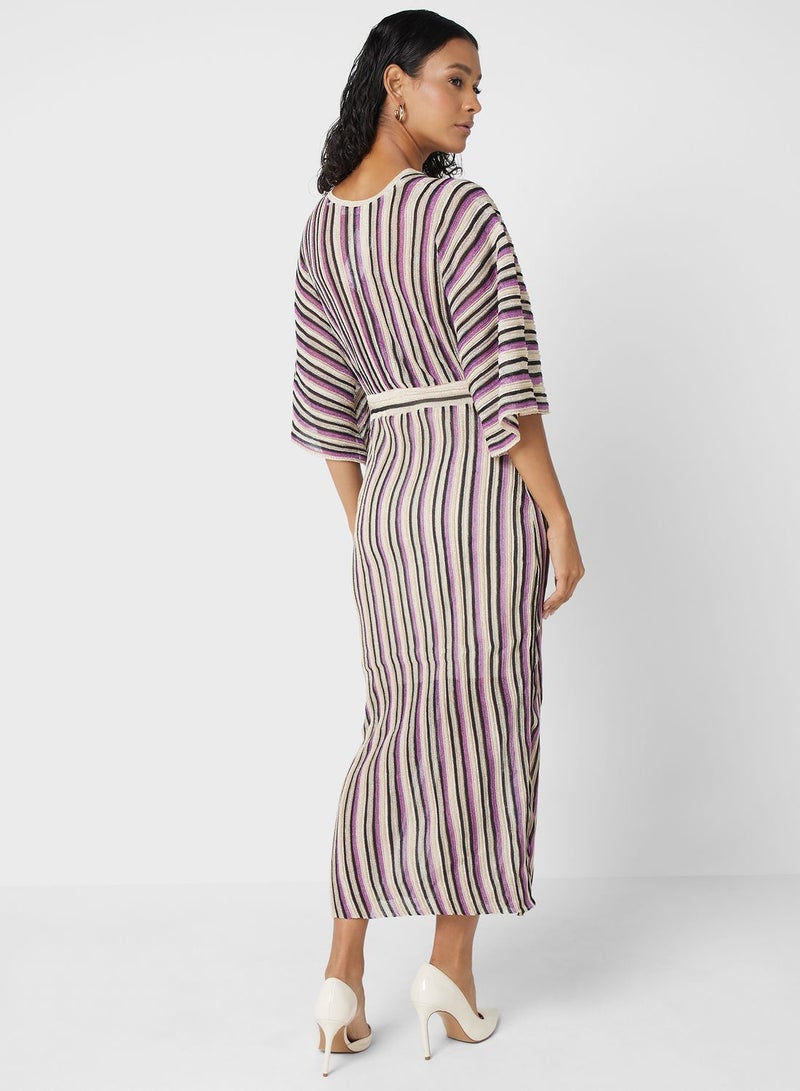 Surplice Neck Striped Dress