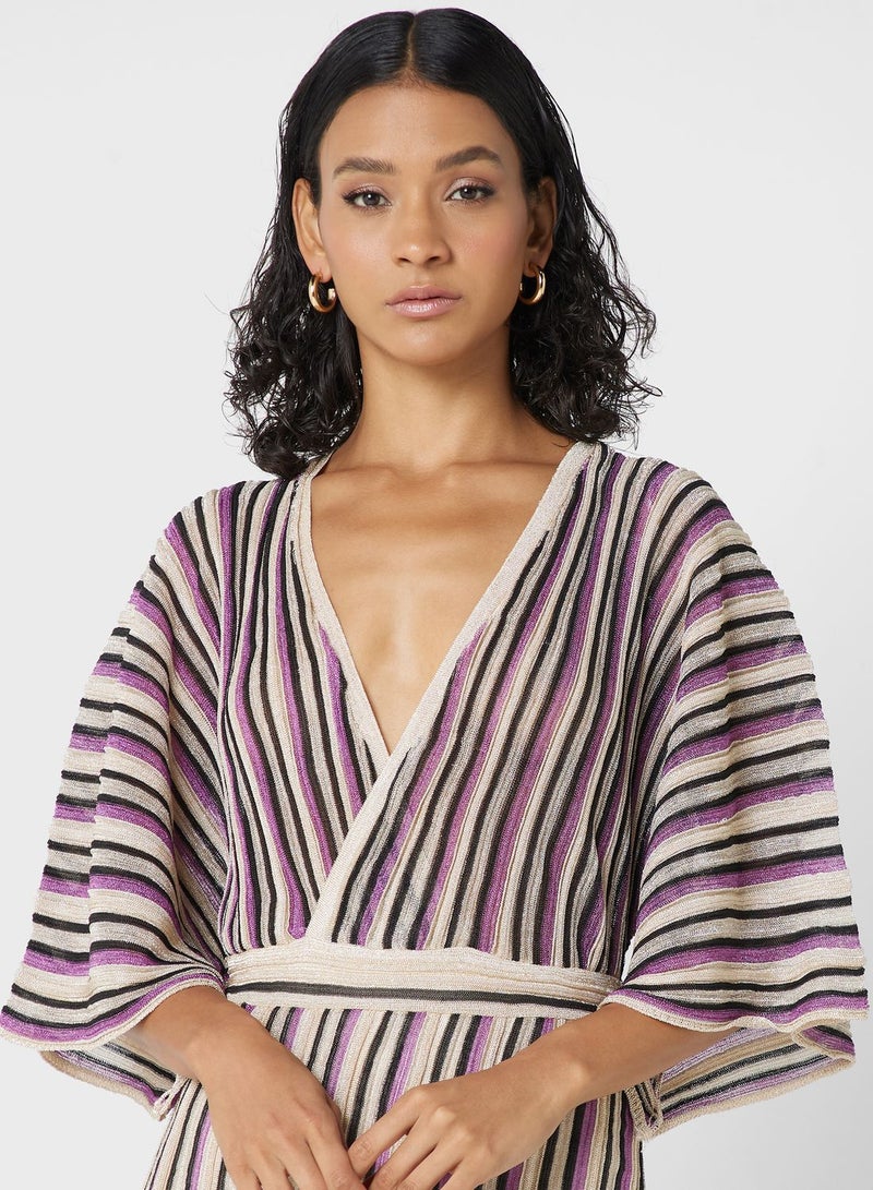 Surplice Neck Striped Dress