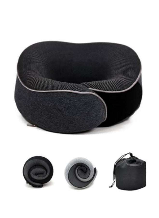 Travel Pillow, Memory Foam Neck Pillow, U Shape Plus Travel Pillow Ergonomic Design Full Neck Surround Pillow Black