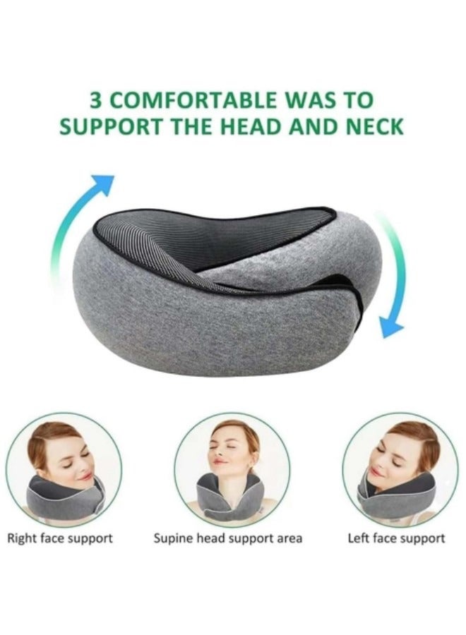Travel Pillow, Memory Foam Neck Pillow, U Shape Plus Travel Pillow Ergonomic Design Full Neck Surround Pillow Black