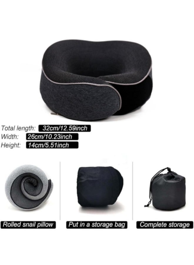 Travel Pillow, Memory Foam Neck Pillow, U Shape Plus Travel Pillow Ergonomic Design Full Neck Surround Pillow Black