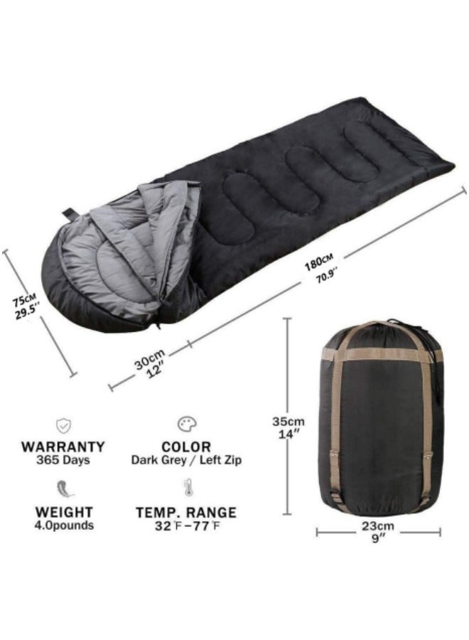 Sleeping Bags Camping with Compression Sack, Ultralight Backpacking Sleeping Bags with Zipper, Suitable for Warm & Cold Weather for Hiking, Traveling, Outdoor Adventure Black