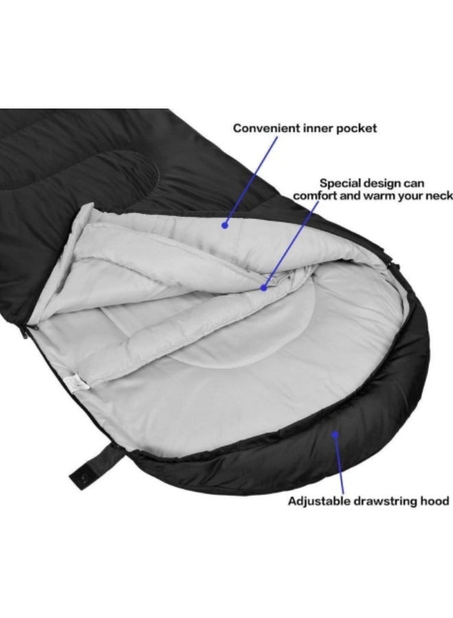Sleeping Bags Camping with Compression Sack, Ultralight Backpacking Sleeping Bags with Zipper, Suitable for Warm & Cold Weather for Hiking, Traveling, Outdoor Adventure Black