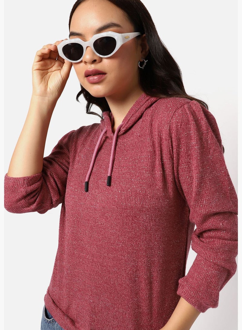 Women’s Cotton TextuFabric Sweatshirt With Hoodie Regular Fit For Casual Wear