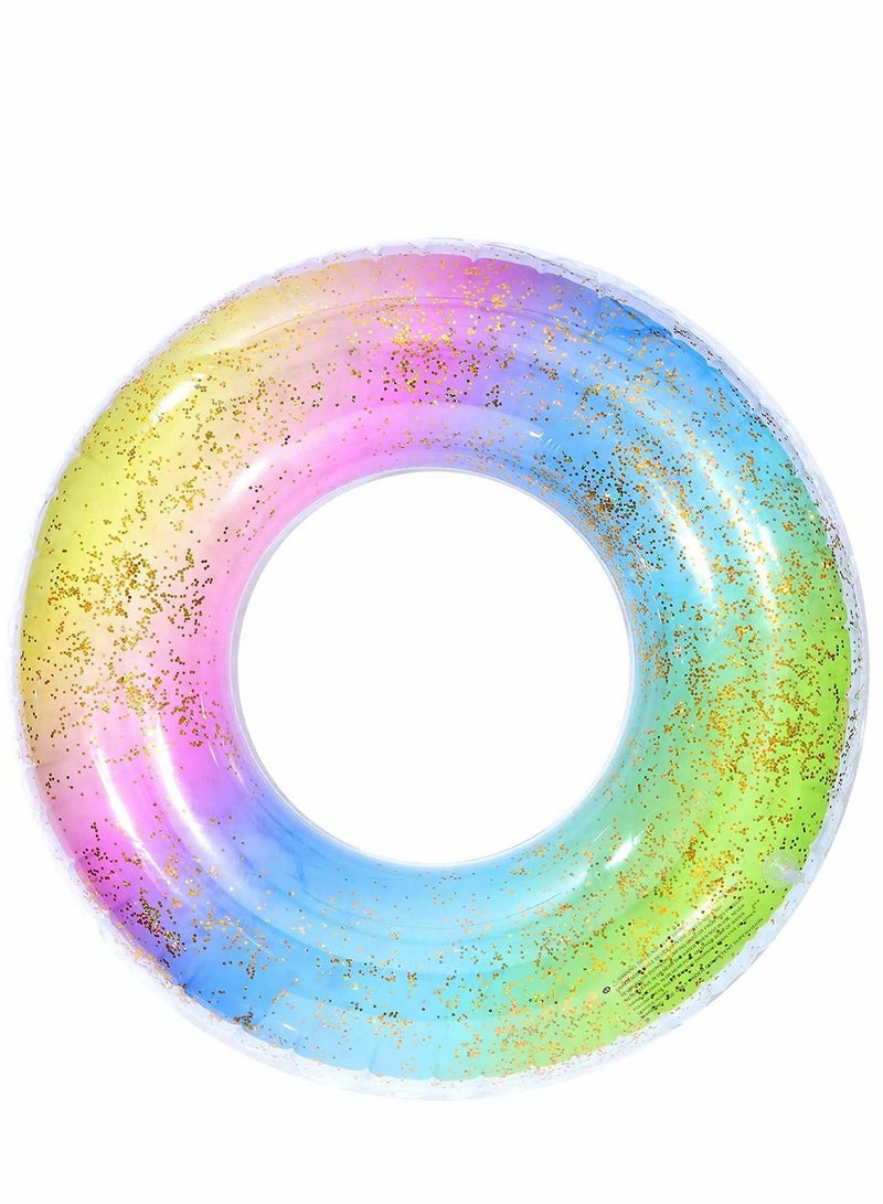 2 PCS Swim Rings for Adults & Kids, Inflatable Rainbow Glitter Pool Floats Ring Summer Party Lounge Raft Inner Tubes Toys Swimming Decorations (Glitter Star)