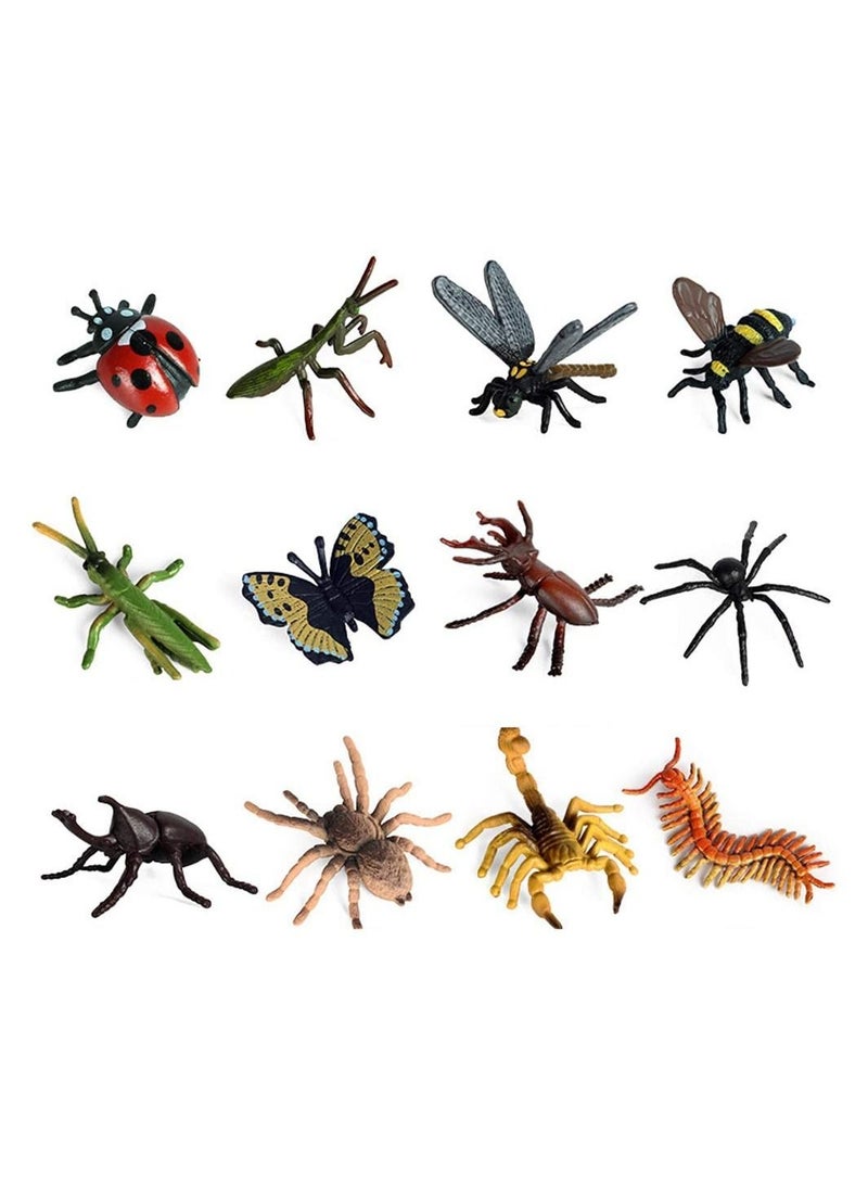 12 PCS Small Realistic Insects Figures Toys, Plastic Wildlife Animal Fake Bug Toys Party Favor School Project Figurines Set for Kids Toddlers
