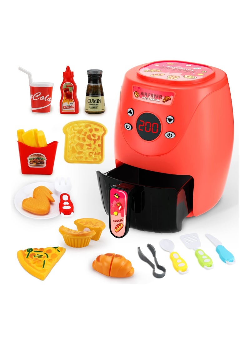Kids Air Fryer with Play Food, Toddler Toys, Kitchen Cooking Toys Set, Pots and Pans Playset, Fake for 3 4 Year Old Girl Boy Gifts