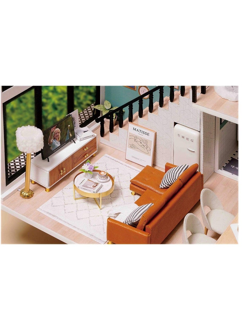 DIY Miniature Dollhouse Kit 1:24 Scale Mini Handmade Wooden Doll House with Music Furniture Great Craft Gift for Birthday Mother's Day Kids Teens Assemble the Villa Model