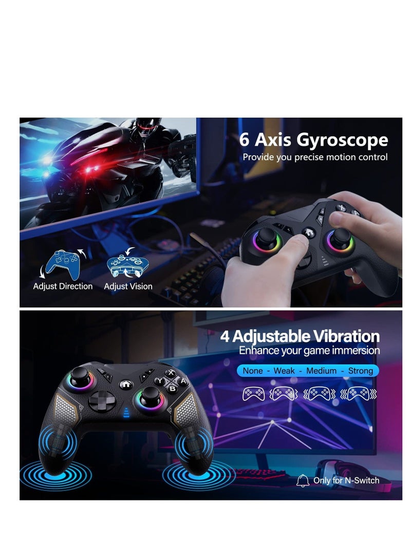 Switch Controller, Pro Controller for Nintendo Switch/Lite/OLED, Wireless Gamepad Controllers with LED Light, Windows PC iOS Android Multi-Platform RGB
