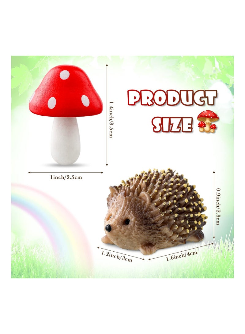 Garden Animal Statue Outdoor Fairy Tale Wild Accessories Resin Hedgehog and Wood Mushroom Plants Potted Miniature Bonsai Craft Decoration
