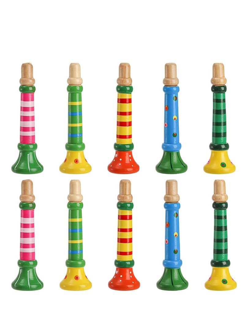 SYOSI 10 Pieces Small Wooden Trumpet, Colorful Piccolo Flute for Kids Musical Instruments Children, Early Education Develop 3+ Year Age, Boys Girls, School (Random Colors)