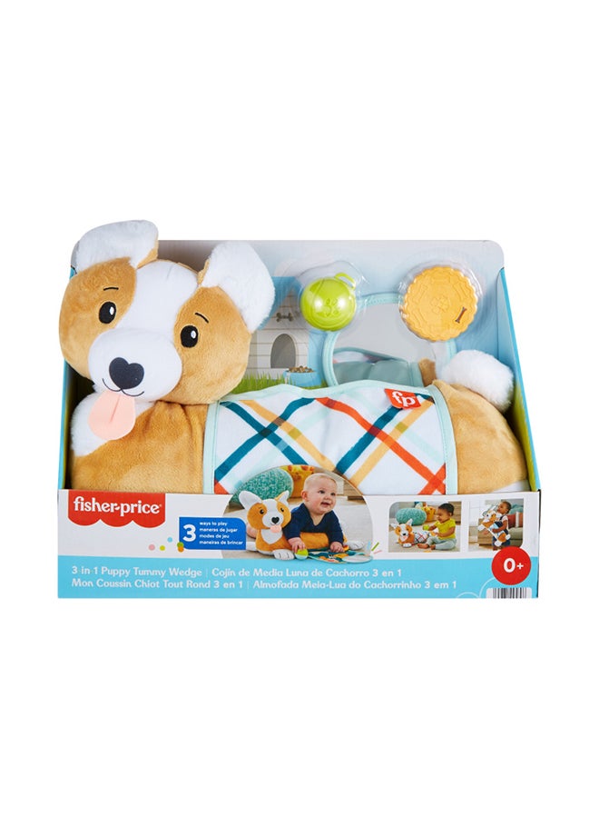 Baby Tummy Time Toys, 3-In-1 Plush Puppy Wedge With Bpa-Free Teether Rattle And Mirror Toys