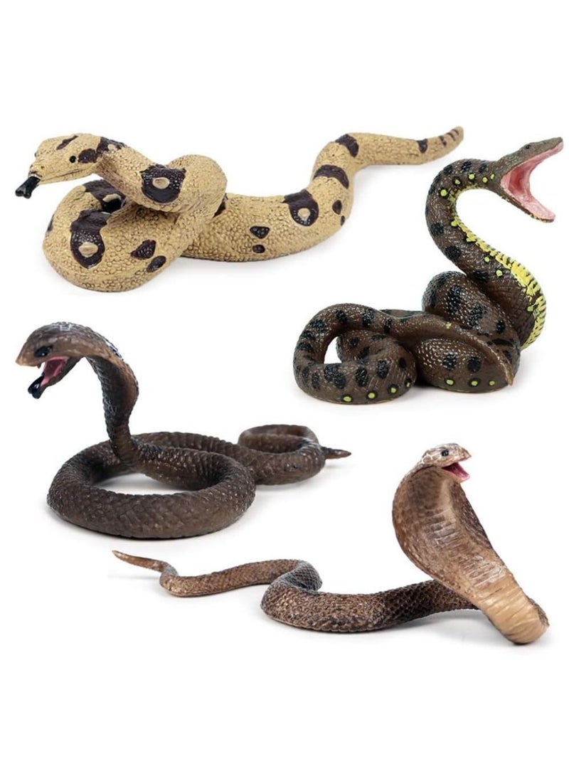 Realistic Wild Life, 4Pcs Action Model Lifelike Snake Toy Figurines Prank Props Stress Relif Toys Educational Birthday Gift for Kids