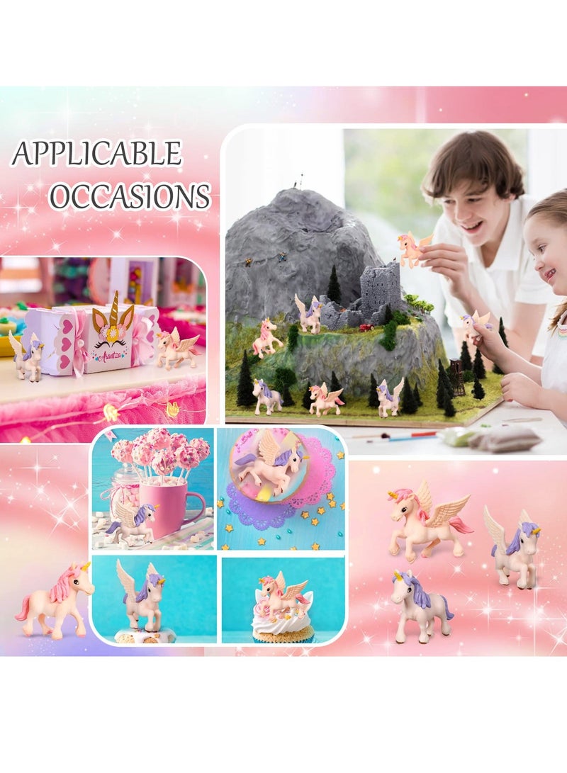 SYOSI 12 Pcs Mini Unicorn, Lovely Flying Horse Unicorn Figures, Cartoon Charms Cake Toppers for Theme Baby Shower Birthday Party Decorations