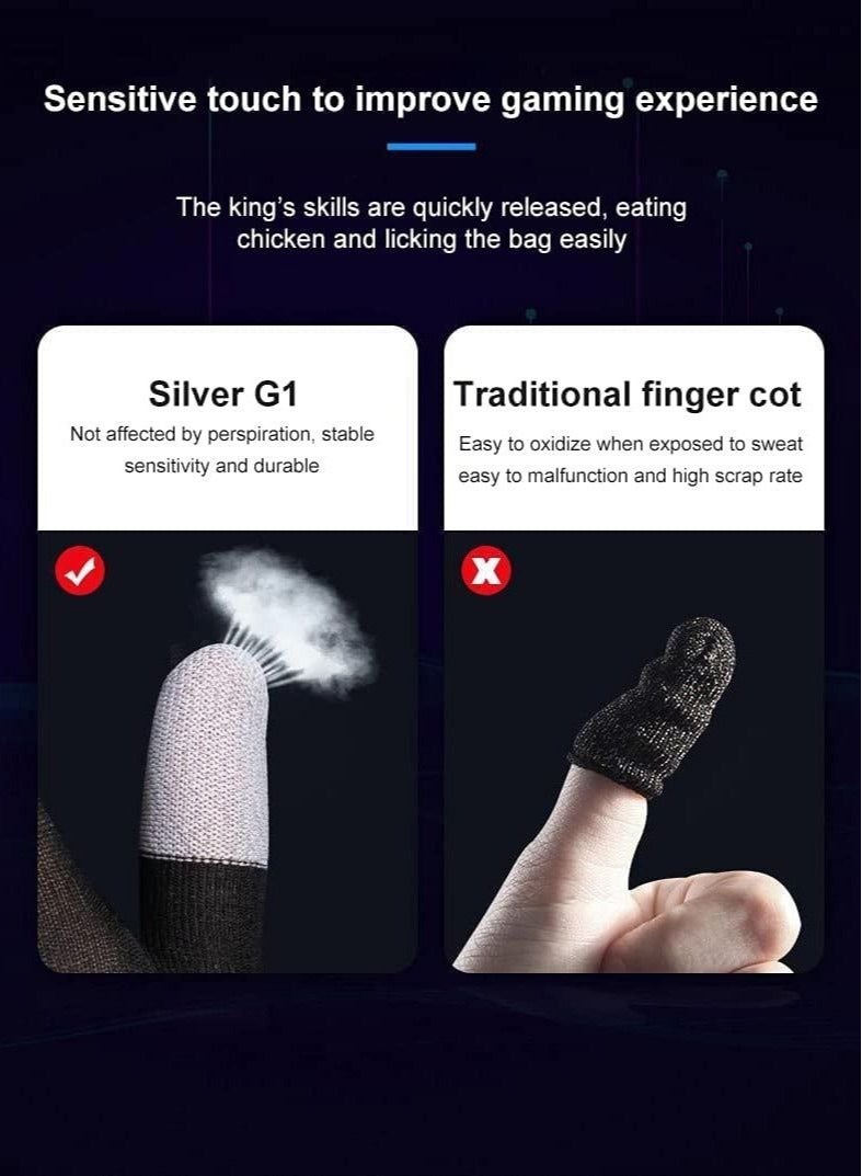 Finger Cover Breathable Game Controller Finger Sleeve, The latest silver fiber G1 material For Pubg Sweat Proof Touch Screen Gaming Thumb Gloves For All Mobile（One pair）