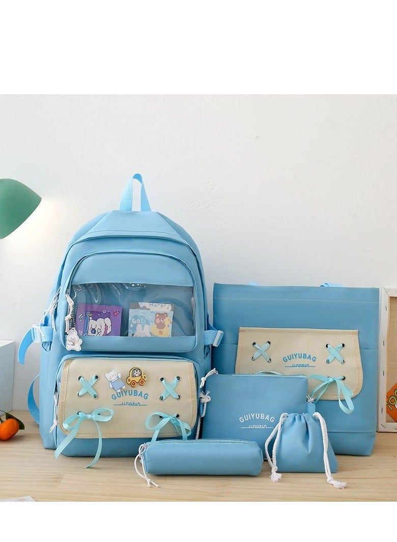 New Five Piece Set Small Fresh Bow Strap Backpack