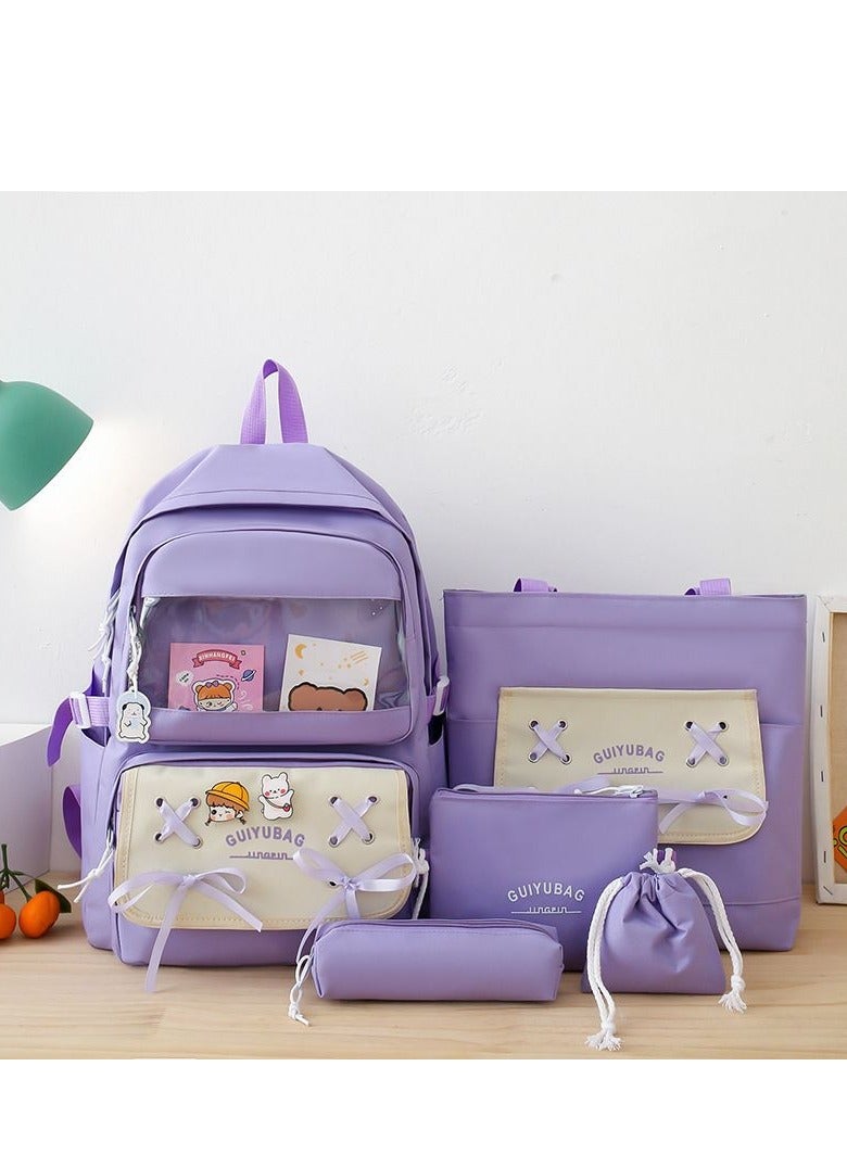 New Five Piece Set Small Fresh Bow Strap Backpack