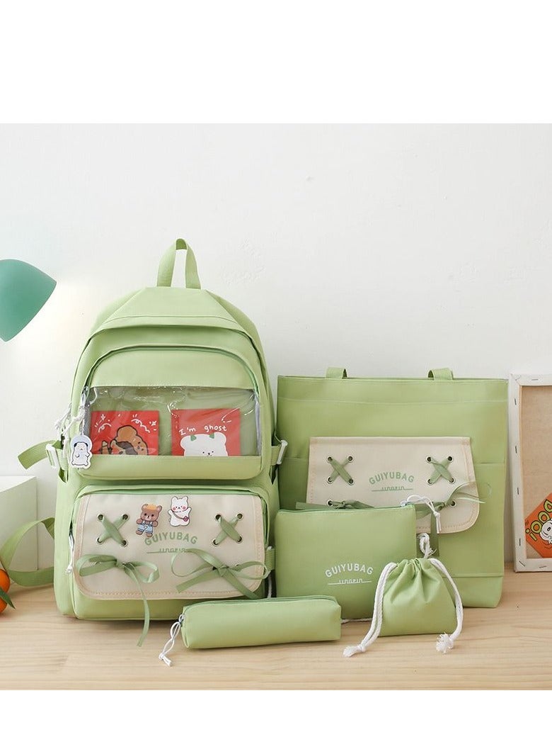 New Five Piece Set Small Fresh Bow Strap Backpack