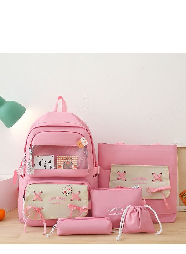 New Five Piece Set Small Fresh Bow Strap Backpack