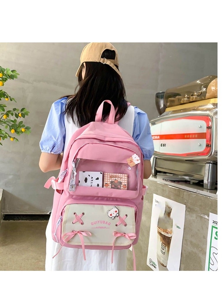 New Five Piece Set Small Fresh Bow Strap Backpack