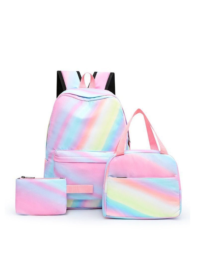 New Three Piece Gradient Rainbow Print Backpack