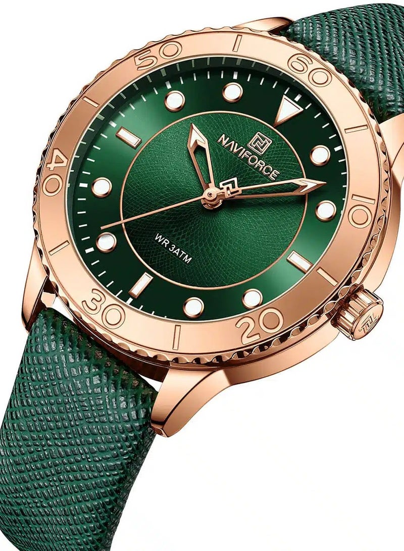 Naviforce NF5020 Simple Elegant Fashion Leather Strap Wristwatch For Women Green