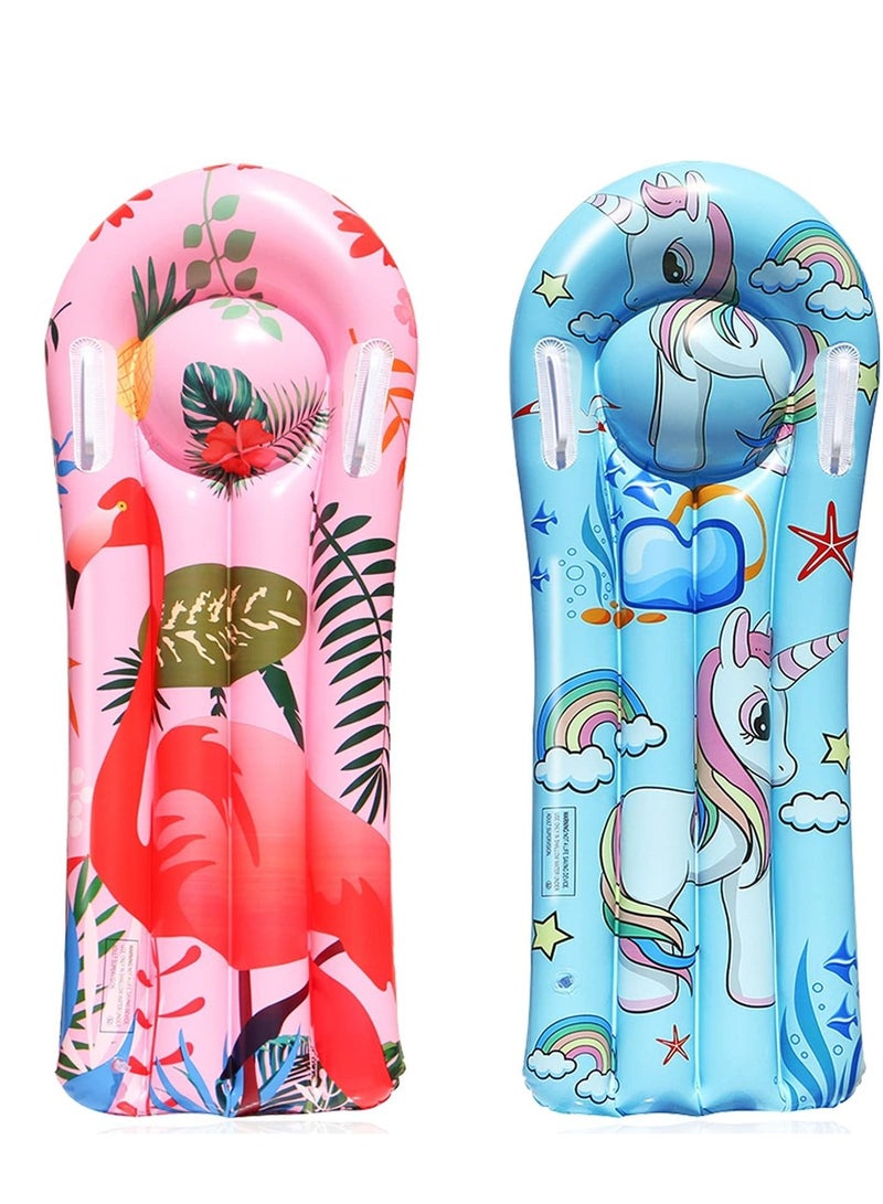 Inflatable Flamingo Unicorn Boogie Boards, 2 Pack Swimming Pool Floating Toys for Kids Learn to Swim Water Slide Boards Floats Toy Lounger Summer Party Supplies